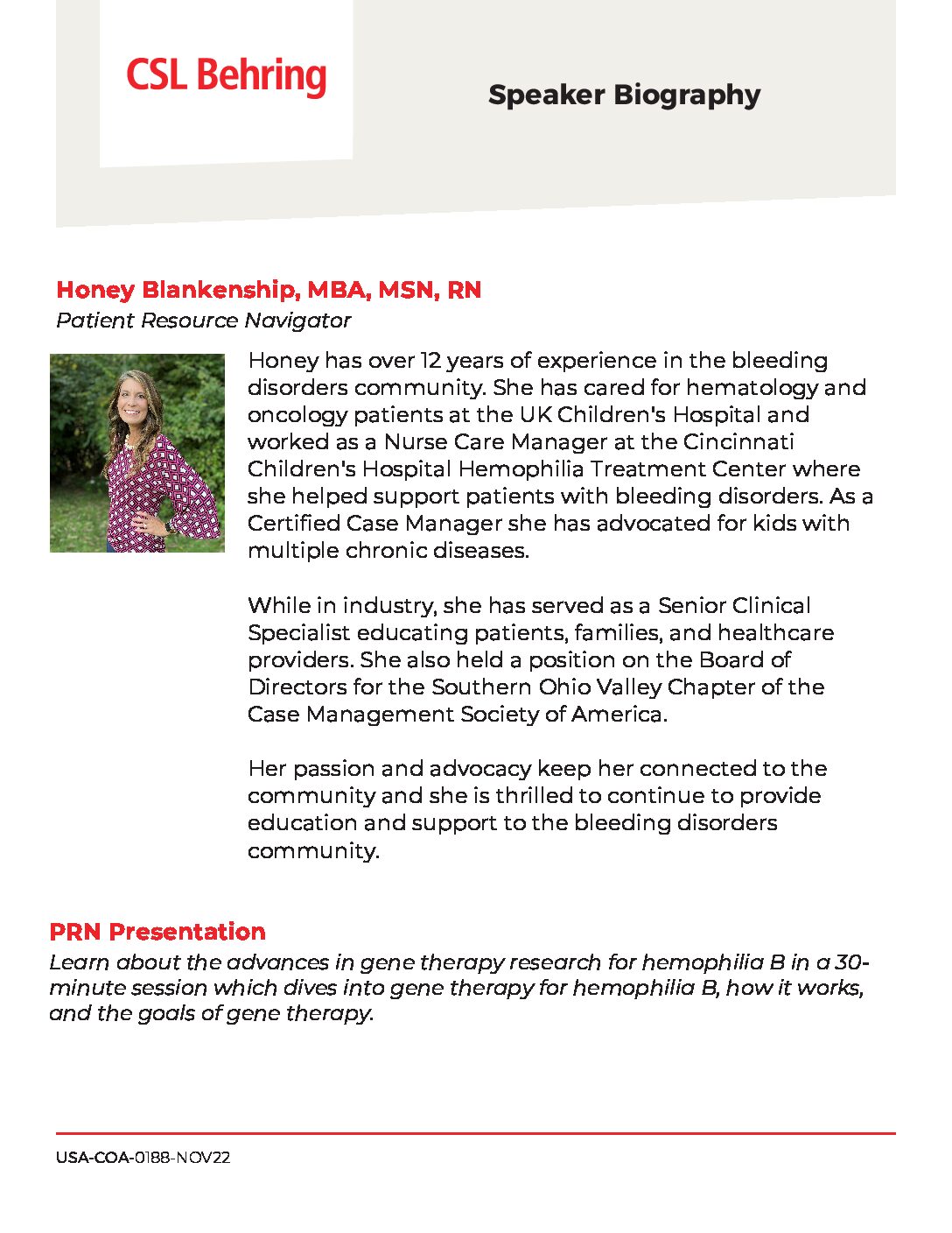 CSL Behring Dinner - Bleeding Disorders of the Heartland